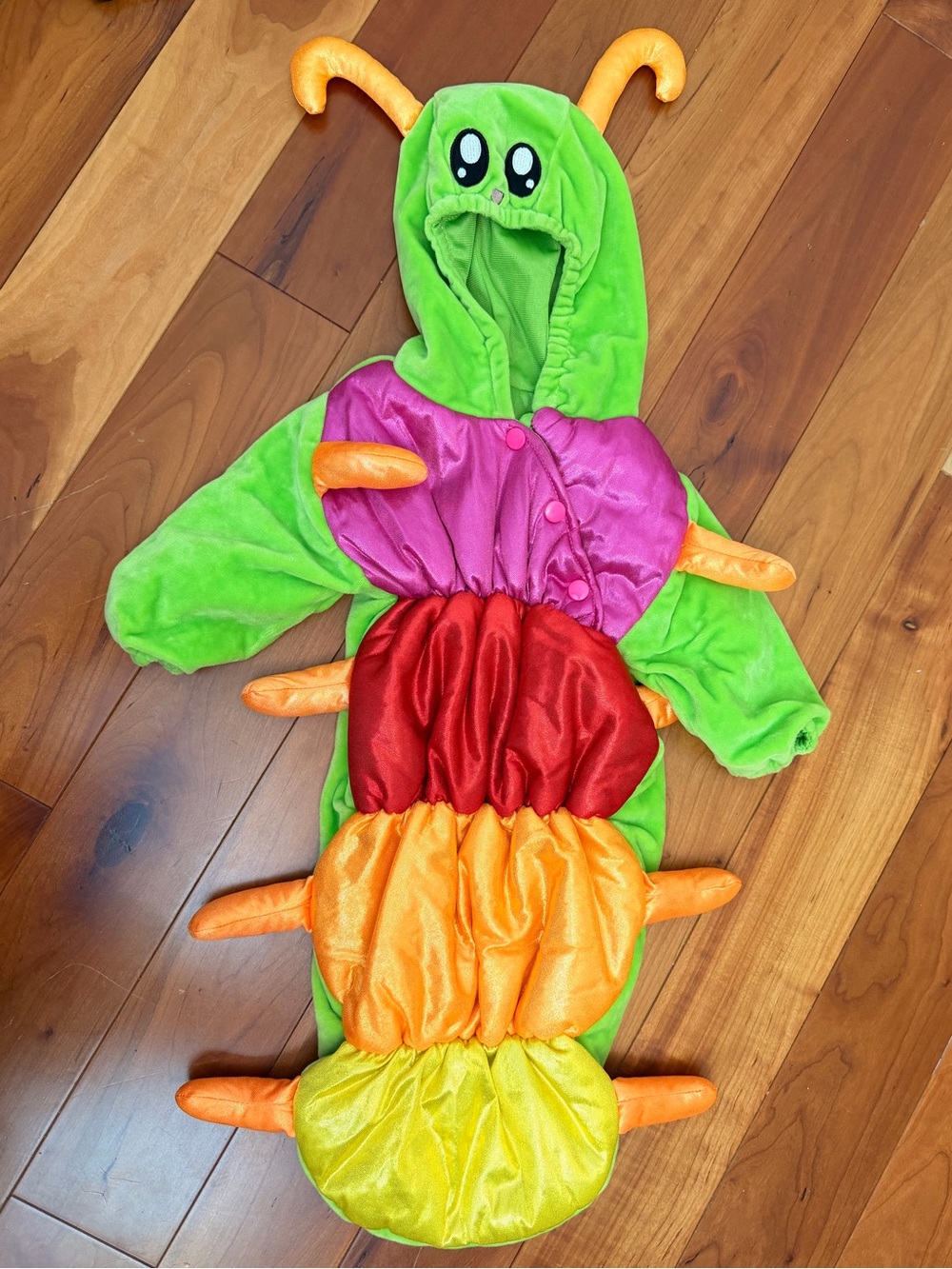 Kids Bright Caterpillar Costume - Green Multi-Color Hooded Outfit